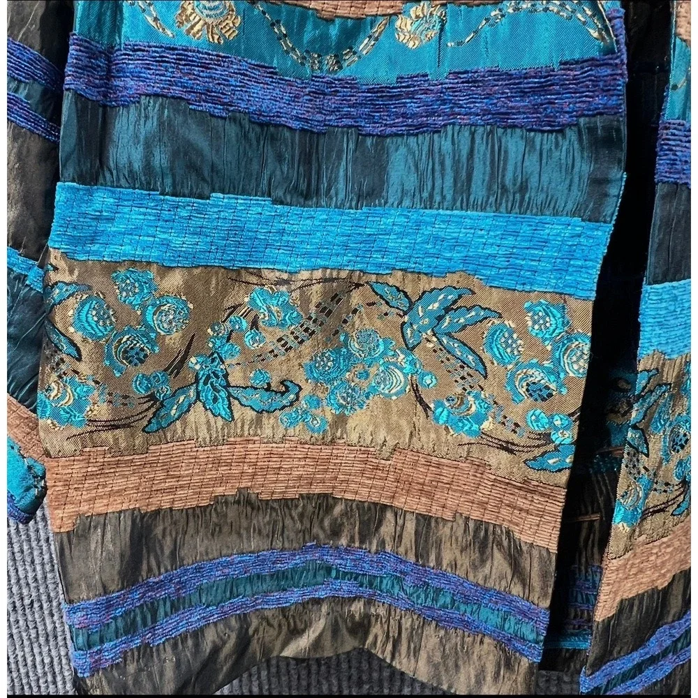 K Woman Collection Jacket Blazer Blue Brown Floral Women 16W Boho Open Front VTG